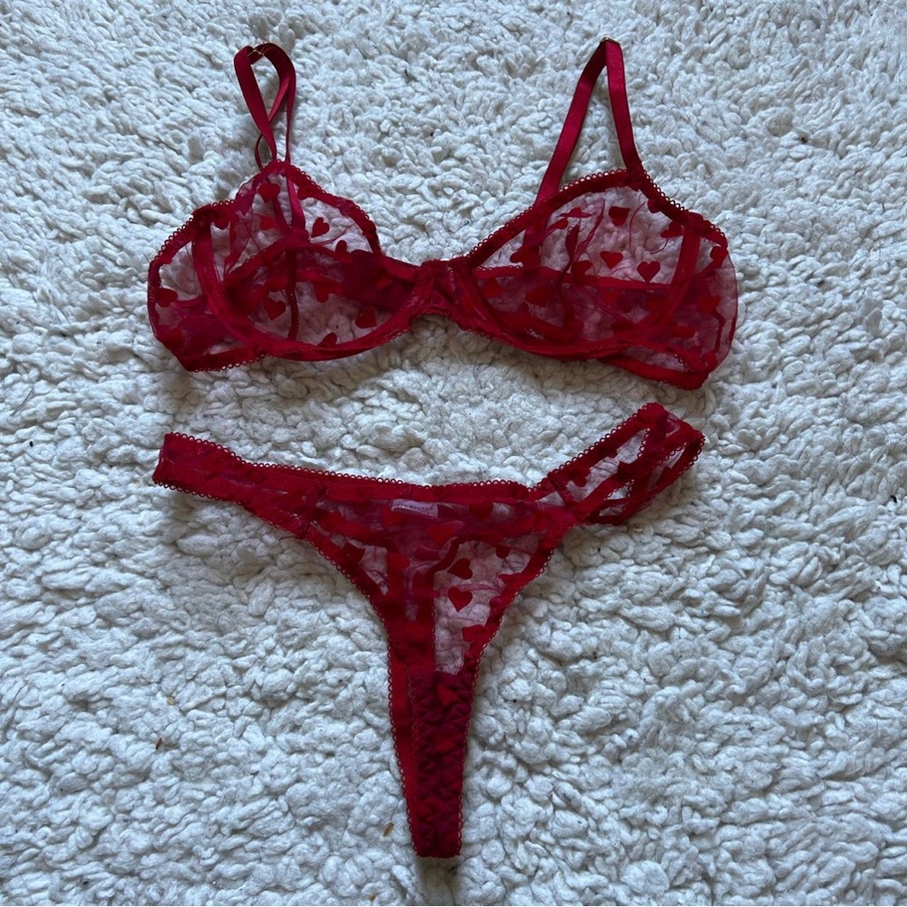 Red Mesh Heart Lingerie Set